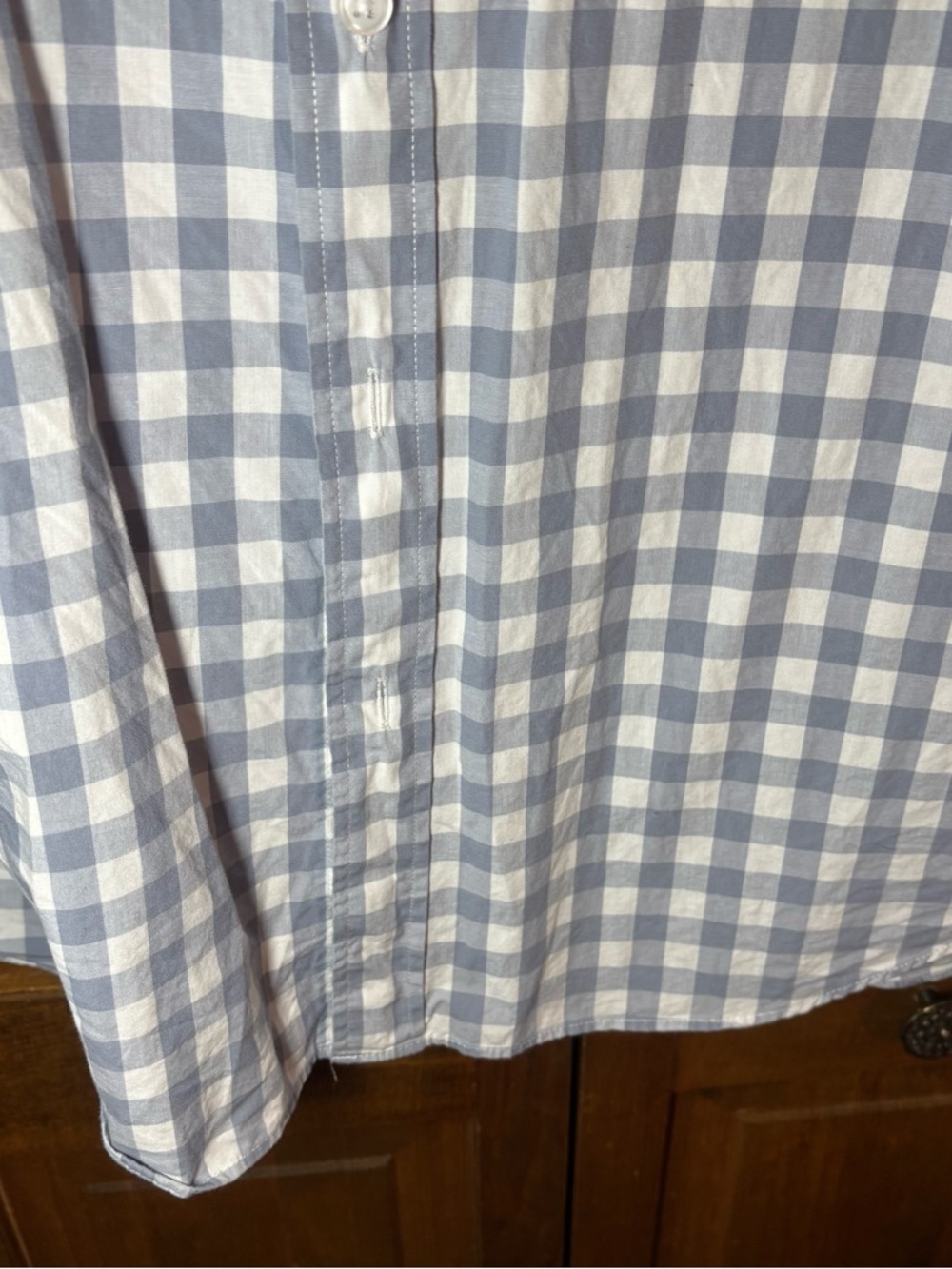 J. Crew Men's Light Blue and White Gingham Button-Down Shirt - Picture 7 of 8